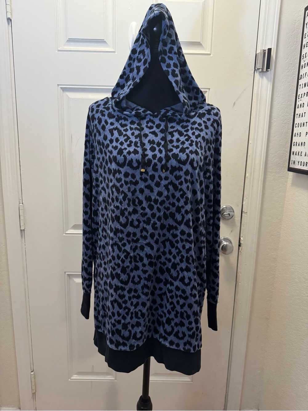 Victoria's Secret Blue and Black Leopard Hooded Tunic Sweatshirt